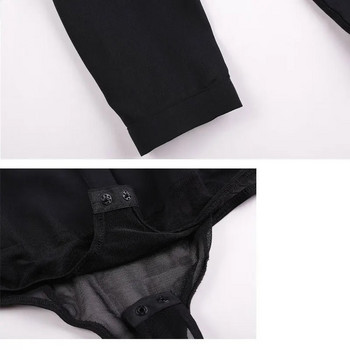 Нови дамски боди ризи Блузи Slim Fit с обърната яка Моден дантелен пачуърк дизайн Три четвърти ръкав Черен SY0287 S-XL