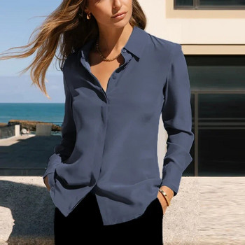 2024 г. Офис дамски блузи Риза Дамски блузи с дълги ръкави с копчета с отложена яка за жени Casula Топове