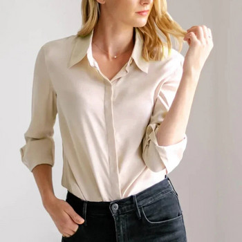 2024 г. Офис дамски блузи Риза Дамски блузи с дълги ръкави с копчета с отложена яка за жени Casula Топове