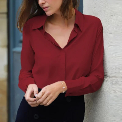 2024 Office Lady Bluze Cămașă Femei Turn Down Guler Cu mânecă lungă Buton Bluze pentru femei Casula Tops