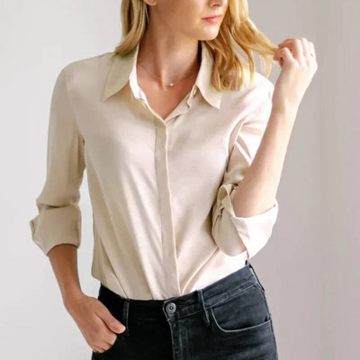 2024 Office Lady Bluze Cămașă Femei Turn Down Guler Cu mânecă lungă Buton Bluze pentru femei Casula Tops