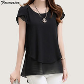 Bluză de damă Foxmertor cămașă 2020 cu mânecă scurtă, plus dimensiune, 5XL, bluză din șifon, cu decolteu O, uni, largi Bluze pentru femei Top F108