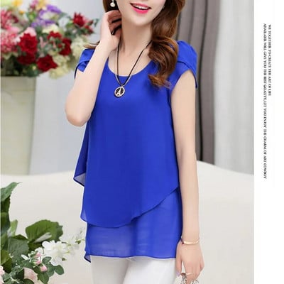 Bluză de damă Foxmertor cămașă 2020 cu mânecă scurtă, plus dimensiune, 5XL, bluză din șifon, cu decolteu O, uni, largi Bluze pentru femei Top F108