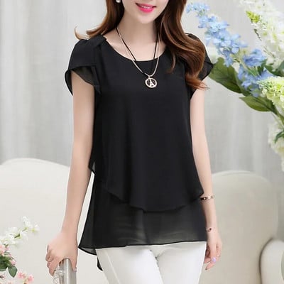 Bluză de damă Foxmertor cămașă 2020 cu mânecă scurtă, plus dimensiune, 5XL, bluză din șifon, cu decolteu O, uni, largi Bluze pentru femei Top F108