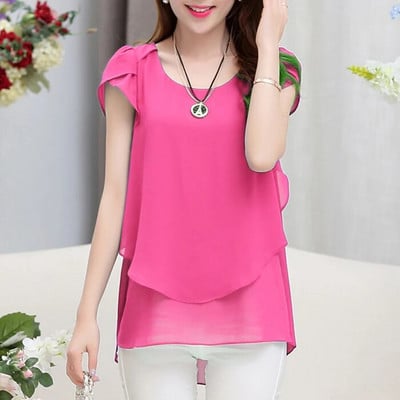 Bluză de damă Foxmertor cămașă 2020 cu mânecă scurtă, plus dimensiune, 5XL, bluză din șifon, cu decolteu O, uni, largi Bluze pentru femei Top F108