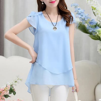 Bluză de damă Foxmertor cămașă 2020 cu mânecă scurtă, plus dimensiune, 5XL, bluză din șifon, cu decolteu O, uni, largi Bluze pentru femei Top F108