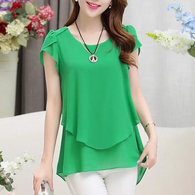 Bluză de damă Foxmertor cămașă 2020 cu mânecă scurtă, plus dimensiune, 5XL, bluză din șifon, cu decolteu O, uni, largi Bluze pentru femei Top F108