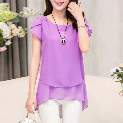 Bluză de damă Foxmertor cămașă 2020 cu mânecă scurtă, plus dimensiune, 5XL, bluză din șifon, cu decolteu O, uni, largi Bluze pentru femei Top F108