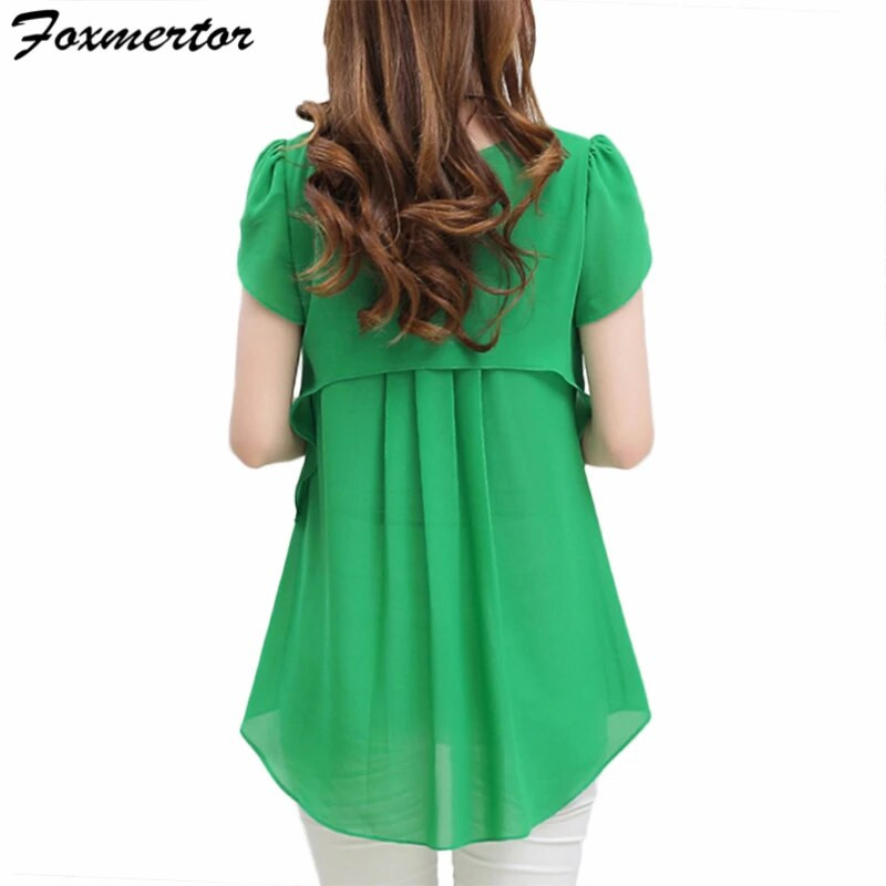 Bluză de damă Foxmertor cămașă 2020 cu mânecă scurtă, plus dimensiune, 5XL, bluză din șifon, cu decolteu O, uni, largi Bluze pentru femei Top F108