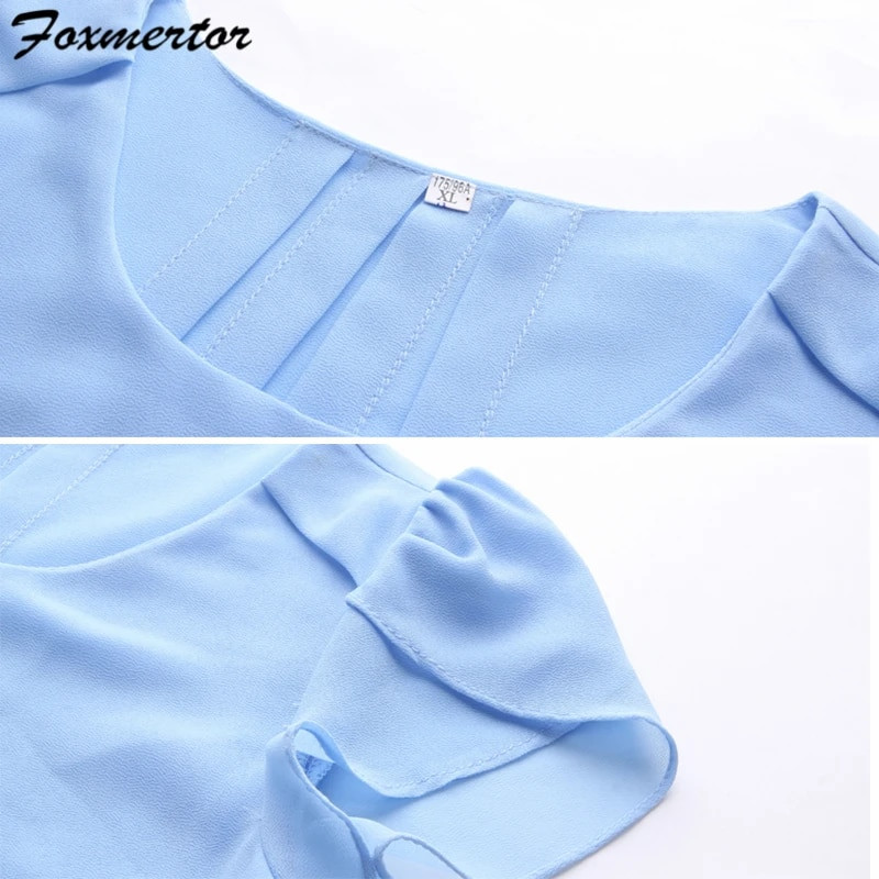 Bluză de damă Foxmertor cămașă 2020 cu mânecă scurtă, plus dimensiune, 5XL, bluză din șifon, cu decolteu O, uni, largi Bluze pentru femei Top F108