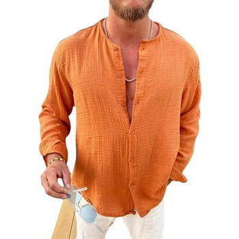 Мъжка памучна ленена риза с дълги ръкави Модни ежедневни двуслойни набръчкани социални ризи и блузи