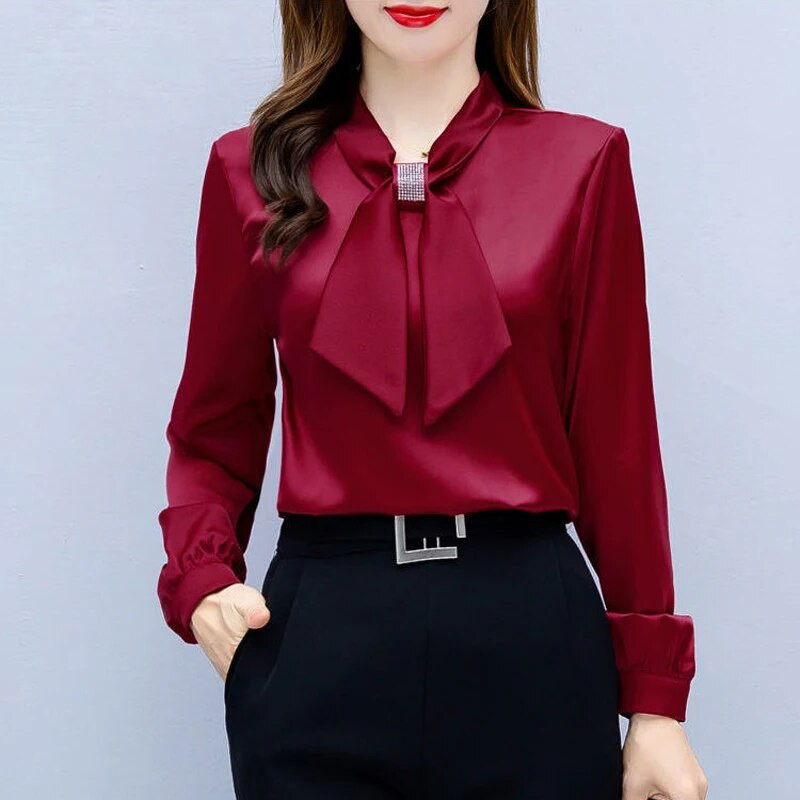 ffice Moteriškos elegantiškos šilko palaidinės Moteriškos palaidinės su kakleliu Satininiai palaidinukai Moteriški pavasariniai marškiniai ilgomis rankovėmis