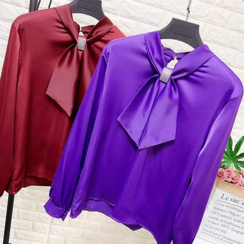 ffice Moteriškos elegantiškos šilko palaidinės Moteriškos palaidinės su kakleliu Satininiai palaidinukai Moteriški pavasariniai marškiniai ilgomis rankovėmis