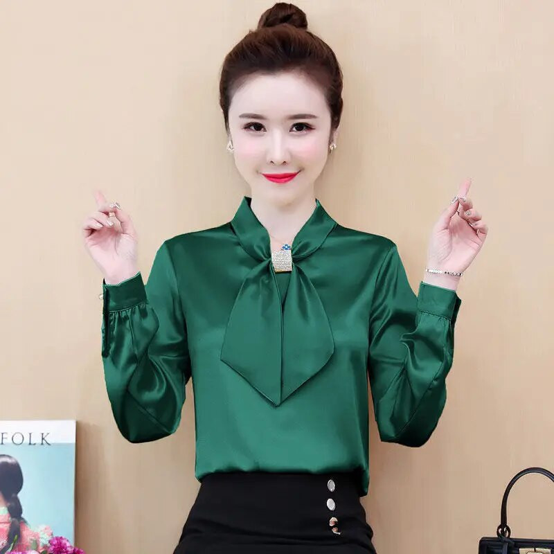 ffice Moteriškos elegantiškos šilko palaidinės Moteriškos palaidinės su kakleliu Satininiai palaidinukai Moteriški pavasariniai marškiniai ilgomis rankovėmis
