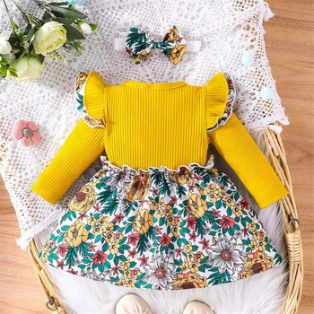 Бебешка рокля за момичета Пролетно есенно облекло Новородено с дълъг ръкав с щампа на цветя и бантик Рокля на принцеса Рокля за малко дете Рокля Vestido