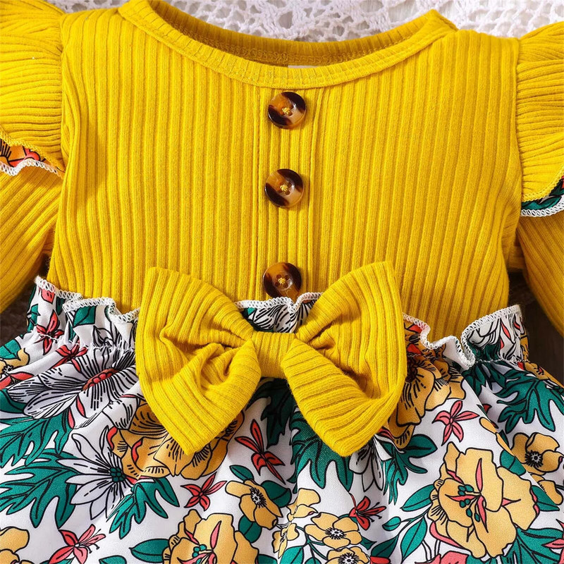 Suknelė kūdikiams kūdikiams Pavasario rudens apranga Naujagimio ilgomis rankovėmis, gėlių raštais, princesės suknelės mažylio suknelės Vestido