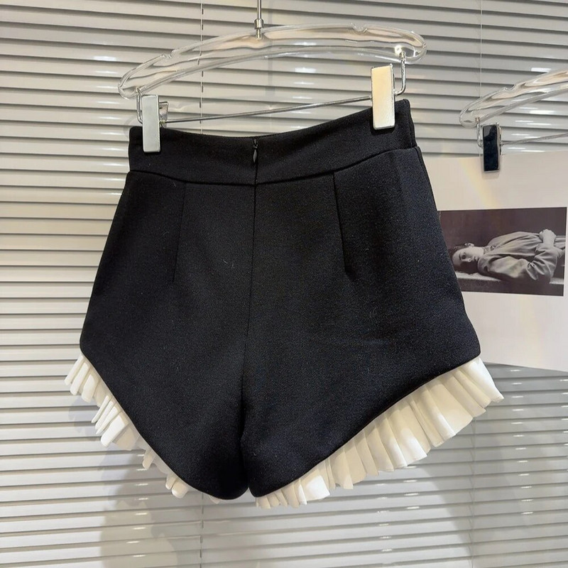 PREPOMP 2024 m. pavasario naujiena, Kalnų krištolas, metalinės sagos, rauktos, juodi šortai, moteriški GP217