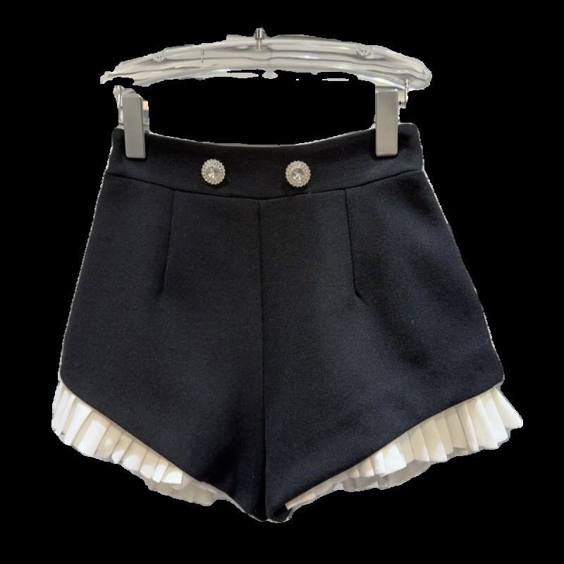 PREPOMP 2024 m. pavasario naujiena, Kalnų krištolas, metalinės sagos, rauktos, juodi šortai, moteriški GP217