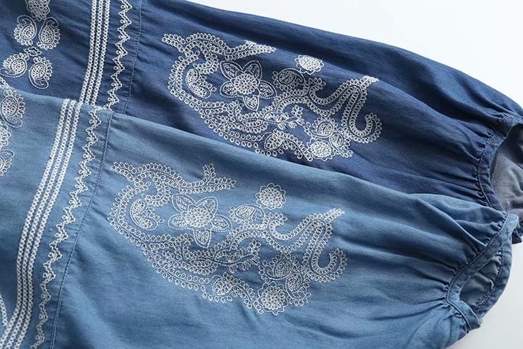 proljeće traper košulja s vezom ženska pamučna ležerna majica s v izrezom meki svijetloplavi traper majice i bluze blusas mujer novo