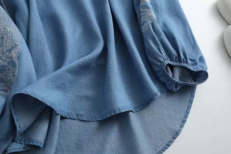 proljeće traper košulja s vezom ženska pamučna ležerna majica s v izrezom meki svijetloplavi traper majice i bluze blusas mujer novo