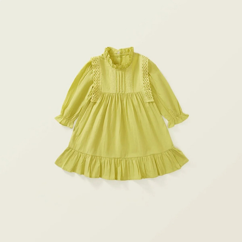 2024 m. pavasario naujiena vaikams kūdikiams mergaičių prancūziško stiliaus rūbai vaikams pilnomis rankovėmis, nėriniai, sušukuoti iki kelių Suknelė iki kelių mažylio apatiniai drabužiai 2–7 m.