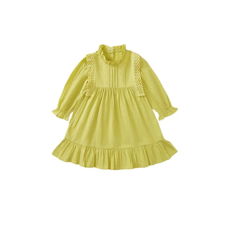 2024 m. pavasario naujiena vaikams kūdikiams mergaičių prancūziško stiliaus rūbai vaikams pilnomis rankovėmis, nėriniai, sušukuoti iki kelių Suknelė iki kelių mažylio apatiniai drabužiai 2–7 m.