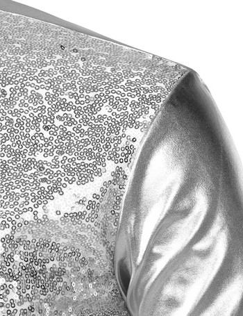 Сребърна риза с метални пайети и блясък Мъжка риза 2023 New 70\'s Disco Party Halloween Costume Chemise Homme Stage Performance Shirt Мъжка