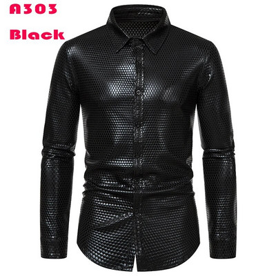 Cămașă cu sclipici cu paiete metalice argintii Bărbați 2023 Nou anii 70 Disco Party Costum de Halloween Chemise Homme Cămașă de spectacol pentru bărbați