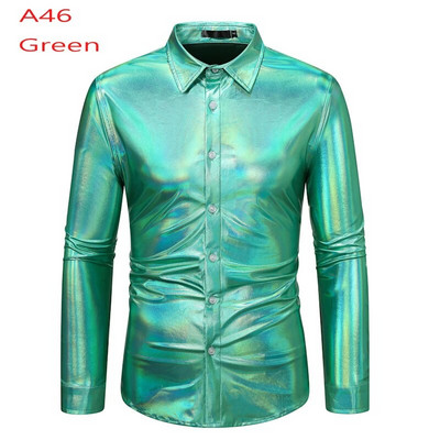 Cămașă cu sclipici cu paiete metalice argintii Bărbați 2023 Nou anii 70 Disco Party Costum de Halloween Chemise Homme Cămașă de spectacol pentru bărbați
