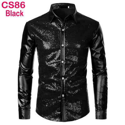 Cămașă cu sclipici cu paiete metalice argintii Bărbați 2023 Nou anii 70 Disco Party Costum de Halloween Chemise Homme Cămașă de spectacol pentru bărbați