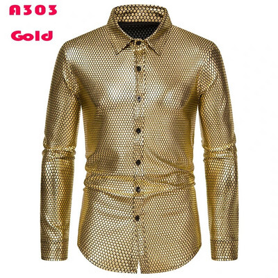 Cămașă cu sclipici cu paiete metalice argintii Bărbați 2023 Nou anii 70 Disco Party Costum de Halloween Chemise Homme Cămașă de spectacol pentru bărbați
