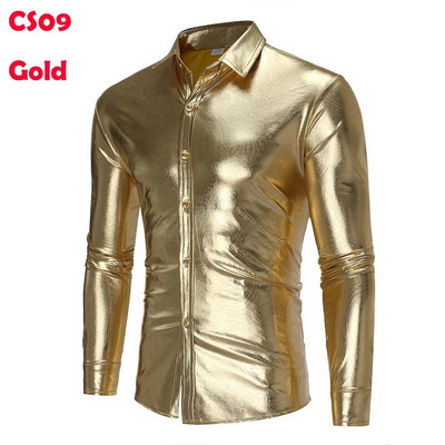 Cămașă cu sclipici cu paiete metalice argintii Bărbați 2023 Nou anii 70 Disco Party Costum de Halloween Chemise Homme Cămașă de spectacol pentru bărbați