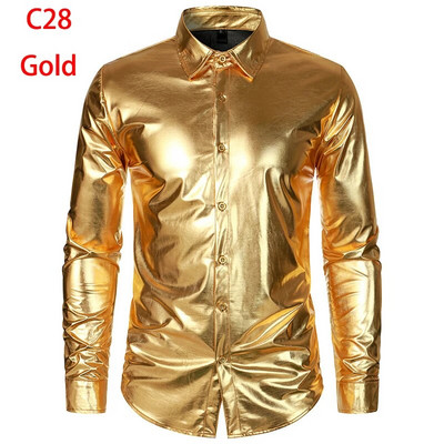 Cămașă cu sclipici cu paiete metalice argintii Bărbați 2023 Nou anii 70 Disco Party Costum de Halloween Chemise Homme Cămașă de spectacol pentru bărbați