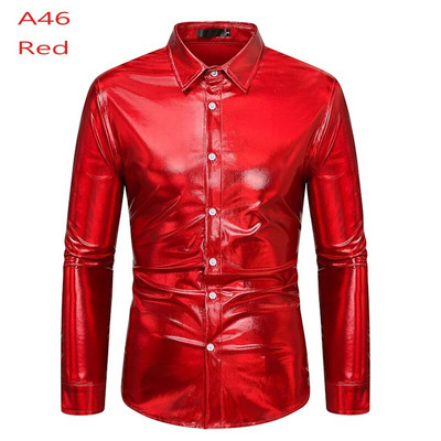 Cămașă cu sclipici cu paiete metalice argintii Bărbați 2023 Nou anii 70 Disco Party Costum de Halloween Chemise Homme Cămașă de spectacol pentru bărbați