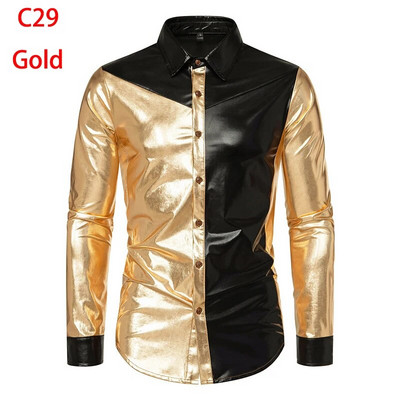 Cămașă cu sclipici cu paiete metalice argintii Bărbați 2023 Nou anii 70 Disco Party Costum de Halloween Chemise Homme Cămașă de spectacol pentru bărbați