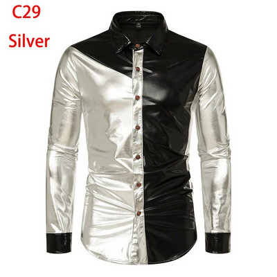 Cămașă cu sclipici cu paiete metalice argintii Bărbați 2023 Nou anii 70 Disco Party Costum de Halloween Chemise Homme Cămașă de spectacol pentru bărbați