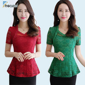 blusas femininas 2019 Γυναικείες μπλούζες Μπλούζες Slim Office Lady Raffled Hollow Out Δαντέλα με βελονάκι Peplum Top μπλούζες με βολάν