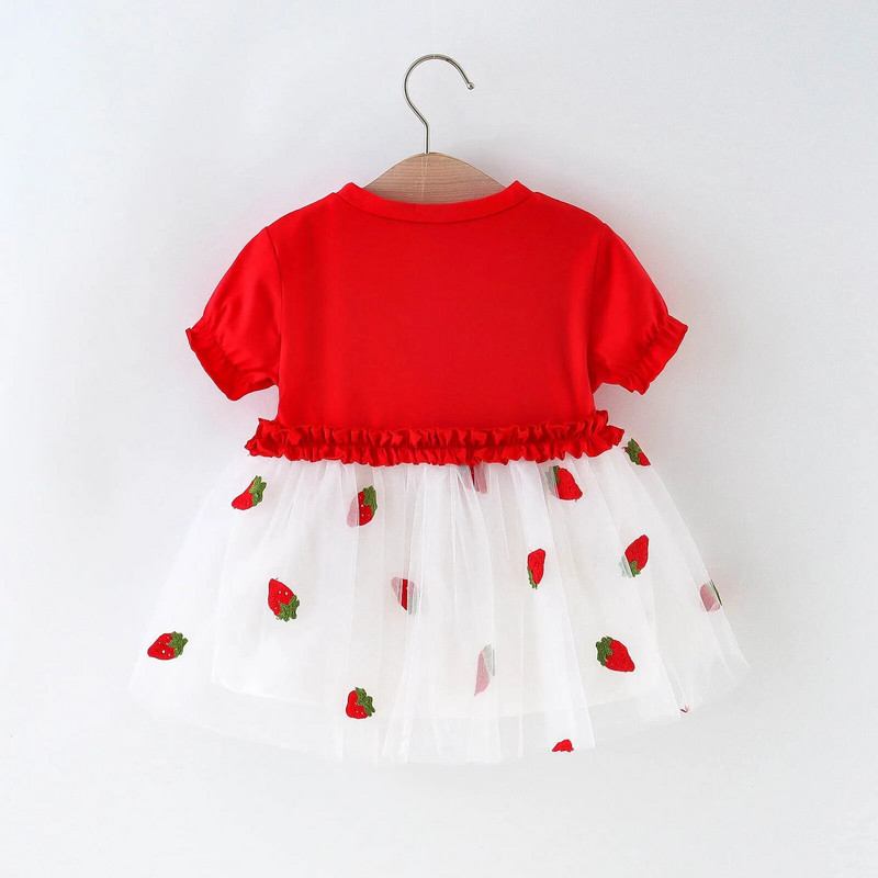1 2 3 metų kūdikių kūdikių mergaičių tiulio princesių suknelės Vasarinė miela rausva, miela braškinė suknelė mergaičių gimtadienio vakarėliui