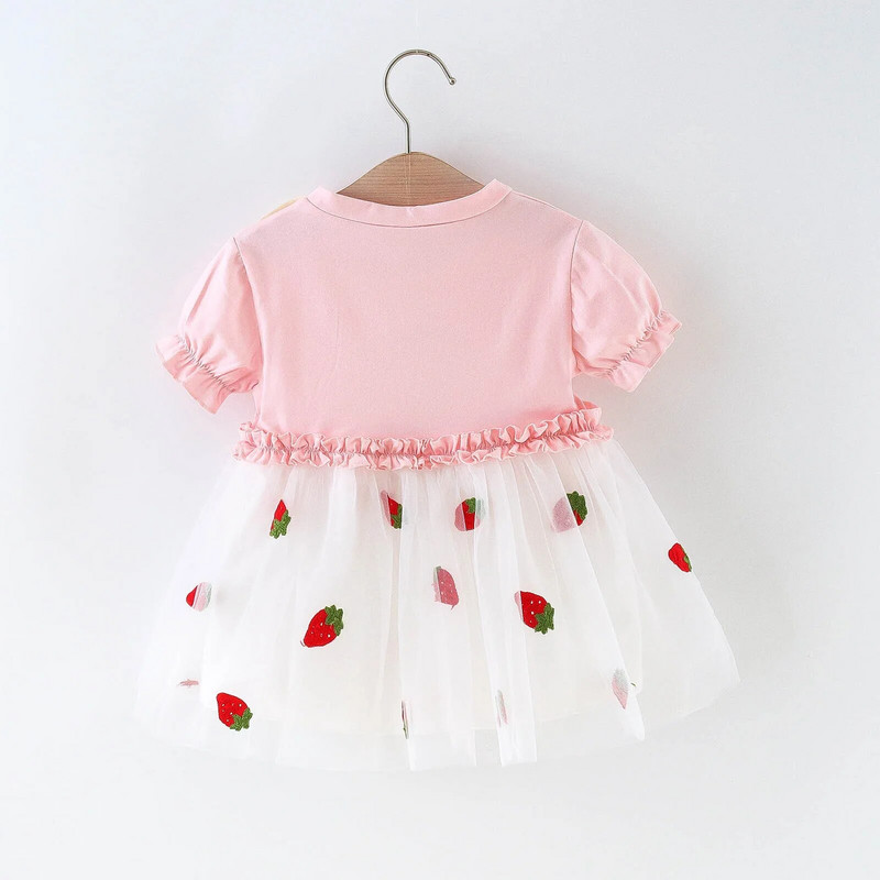 1 2 3 metų kūdikių kūdikių mergaičių tiulio princesių suknelės Vasarinė miela rausva, miela braškinė suknelė mergaičių gimtadienio vakarėliui
