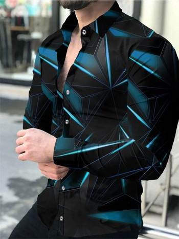 Лятна мъжка риза с дълъг ръкав S-4XL Модна HD 3D отпечатана едноредна жилетка с ревер Хавайска ежедневна мъжка риза 2023