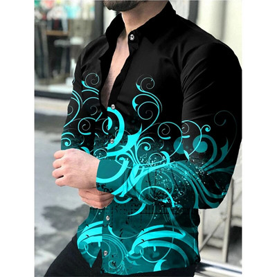 Cămașă de vară pentru bărbați, cu mânecă lungă, S-4XL, la modă HD, imprimat 3D, cu rever, cardigan cu un singur piept Cămașă hawaiană casual pentru bărbați 2023