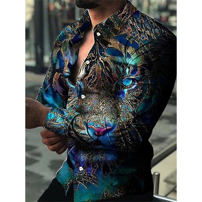 Cămașă de vară pentru bărbați, cu mânecă lungă, S-4XL, la modă HD, imprimat 3D, cu rever, cardigan cu un singur piept Cămașă hawaiană casual pentru bărbați 2023
