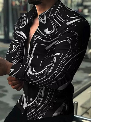 Cămașă de vară pentru bărbați, cu mânecă lungă, S-4XL, la modă HD, imprimat 3D, cu rever, cardigan cu un singur piept Cămașă hawaiană casual pentru bărbați 2023