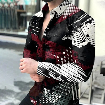 Cămașă de vară pentru bărbați, cu mânecă lungă, S-4XL, la modă HD, imprimat 3D, cu rever, cardigan cu un singur piept Cămașă hawaiană casual pentru bărbați 2023