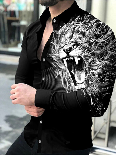 Cămașă de vară pentru bărbați, cu mânecă lungă, S-4XL, la modă HD, imprimat 3D, cu rever, cardigan cu un singur piept Cămașă hawaiană casual pentru bărbați 2023