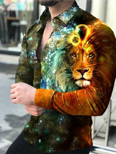 Cămașă de vară pentru bărbați, cu mânecă lungă, S-4XL, la modă HD, imprimat 3D, cu rever, cardigan cu un singur piept Cămașă hawaiană casual pentru bărbați 2023