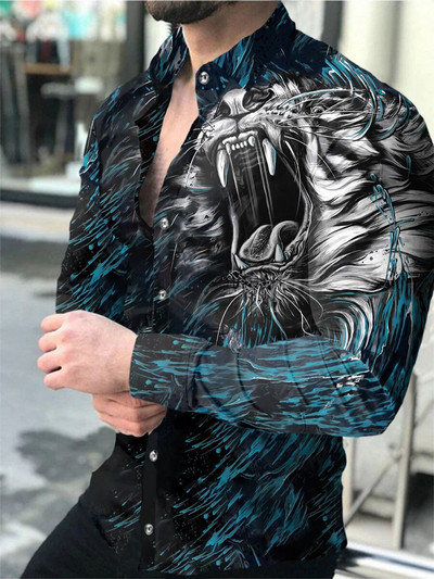 Cămașă de vară pentru bărbați, cu mânecă lungă, S-4XL, la modă HD, imprimat 3D, cu rever, cardigan cu un singur piept Cămașă hawaiană casual pentru bărbați 2023