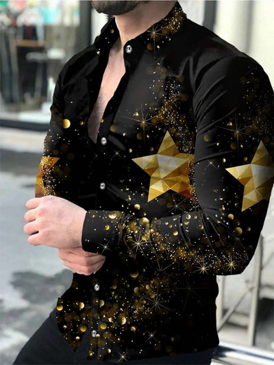Cămașă de vară pentru bărbați, cu mânecă lungă, S-4XL, la modă HD, imprimat 3D, cu rever, cardigan cu un singur piept Cămașă hawaiană casual pentru bărbați 2023