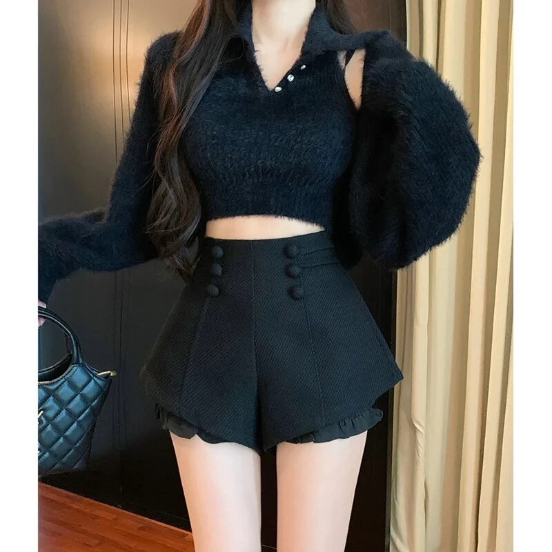 „Ezgaga“ senoviniai elegantiški moteriški šortai, 2024 m., naujos mados dvikrūčiai plačiomis kojomis, ploni, aukštu juosmeniu, moteriški šortai