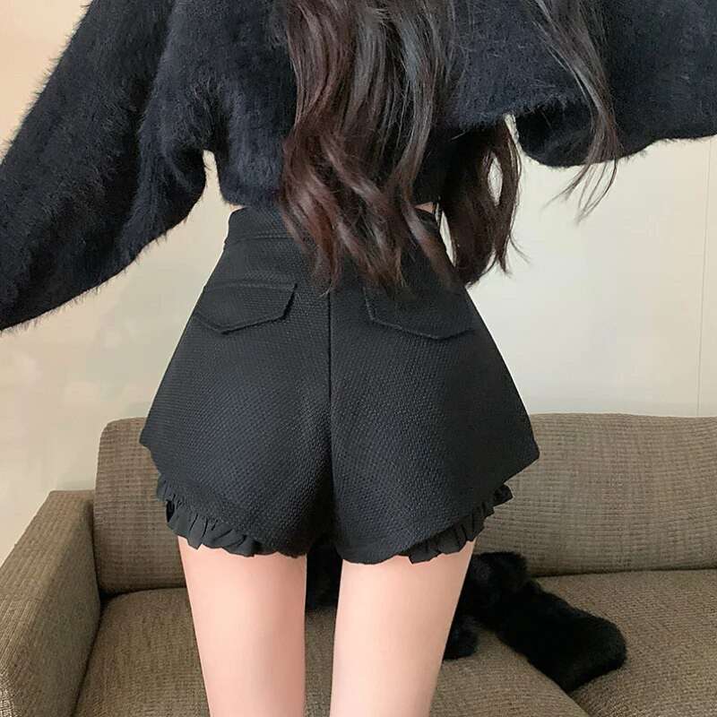 „Ezgaga“ senoviniai elegantiški moteriški šortai, 2024 m., naujos mados dvikrūčiai plačiomis kojomis, ploni, aukštu juosmeniu, moteriški šortai